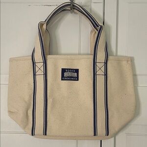 Cream and Blue Mini Canvas Mini Book Tote Bag by Kinokuniya Tokyo